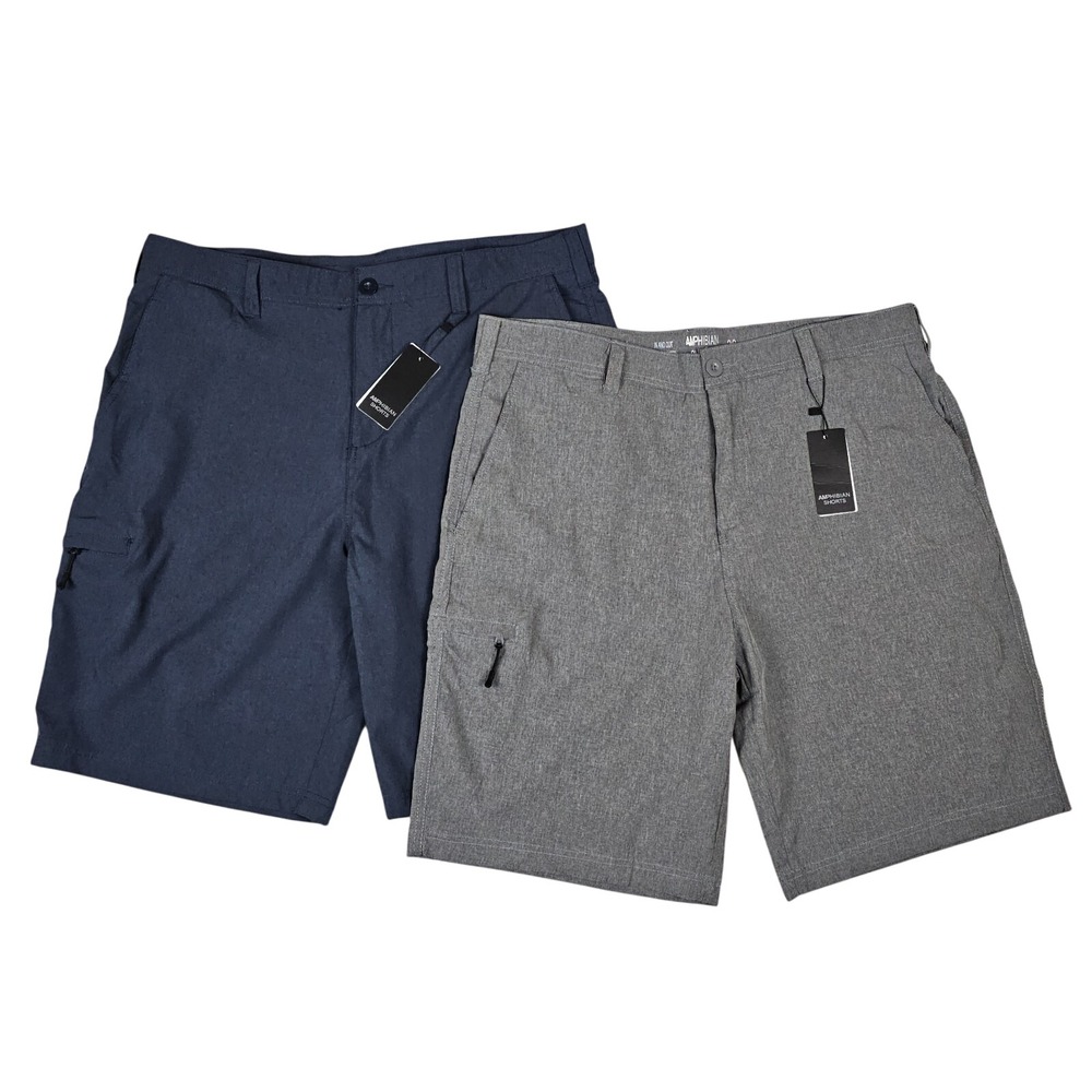 Lot of 2 Amphibian Shorts Mens 36 In and Out of the Water Blue & Gray Lightweigt